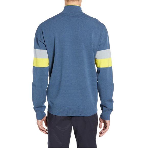 VINCE Mens Colorblock Quarter Zip Sweater In Bering Seal 500$ SIZE M - Picture 2 of 6